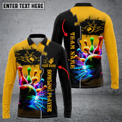 Maxcorners Bowling And Pins Premium Multicolor Option Customized Name Long Sleeve 3D Shirt