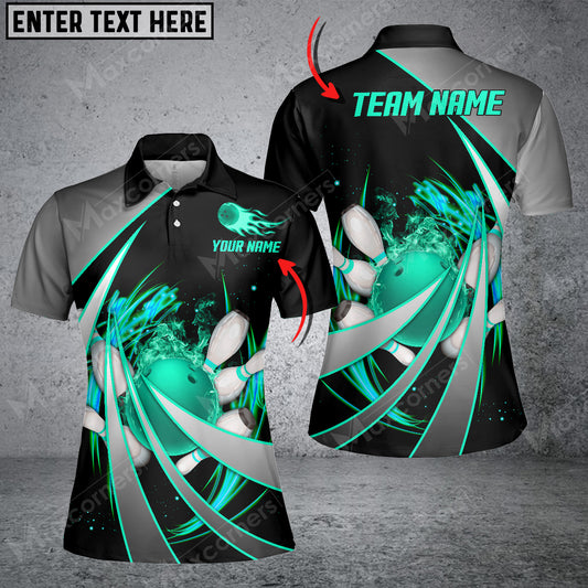 Maxcorners Flame Bowling And Pins Tornado Pattern Multicolor Option Customized Name 3D Shirt For Women