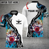 Maxcorners Bowling And Pins Cyan Smoke Pattern Limited Edition Customized Name 3D Shirt
