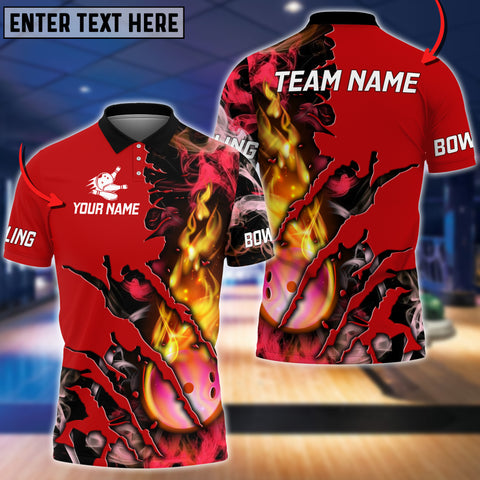 Maxcorners Pink Bowling Ball Flame Smoke Pattern Premium Customized Name 3D Shirt