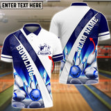 Maxcorners Light Blue Bowling And Pins Premium Customized Name 3D Shirt