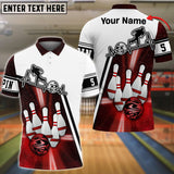 Maxcorners Blue Bowling 5 Pins Red & Black Customized Name All Over Printed Shirt