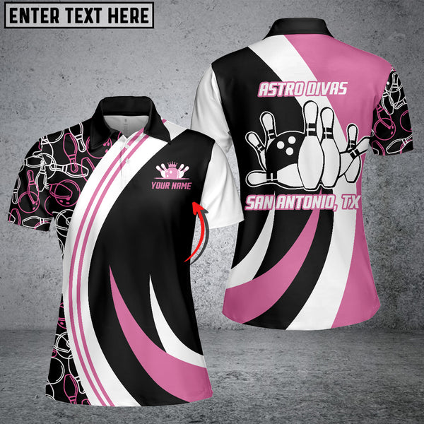 Maxcorners Black&Pink Bowling Seamless Pattern Personalized All Over Printed Shirt For Women For Maria Harris