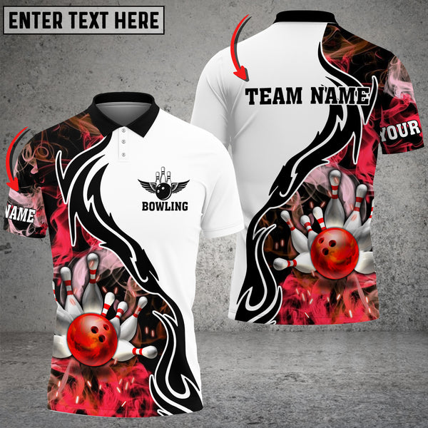 Maxcorners Bowling And Pins Red Smoke Pattern Customized Name 3D Shirt