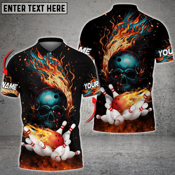 Maxcorners Burning Skull Bowling Ball Strike Customized Name 3D Shirt