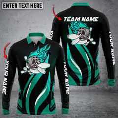 Maxcorners Funny Bowling Ball Flame Multicolor Option Customized Name Long Sleeve 3D Shirt