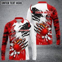Maxcorners Bowling And Pins Plame Monster Hand Premium Multicolor Option Customized Name Long Sleeve 3D Shirt
