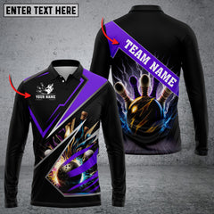 Maxcorners Bowling And Pins Premium Multicolor Option Customized Name Long Sleeve 3D Shirt