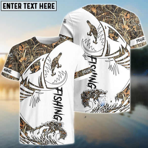 Maxcorners Fish Reaper Fishing Camouflage Shirts Custom Name 3D Shirts