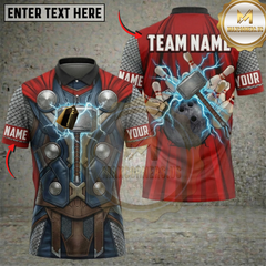 Maxcorners Bowling Superhero Thunder Hammer Armor Strike Personalized Name 3D Unisex Shirt