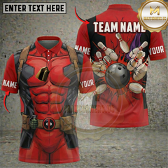 Maxcorners Bowling Deadpool Suit Strike Personalized Name 3D Unisex Shirt