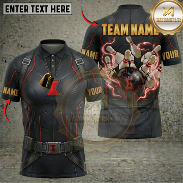 Maxcorners Bowling Black Widow Stealth Suit Strike Personalized Name 3D Unisex Shirt