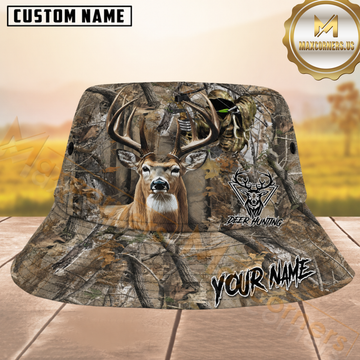 Maxcorners Deer Hunting Tree & Leaf Camo Personalized Name 3D Bucket Hat