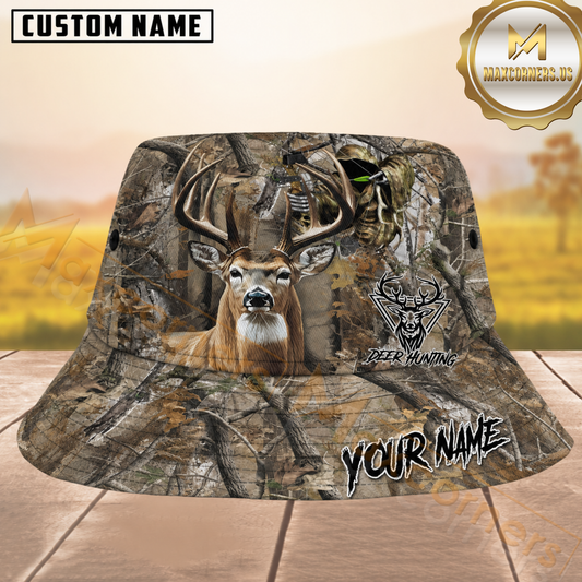 Maxcorners Deer Hunting Tree & Leaf Camo Personalized Name 3D Bucket Hat