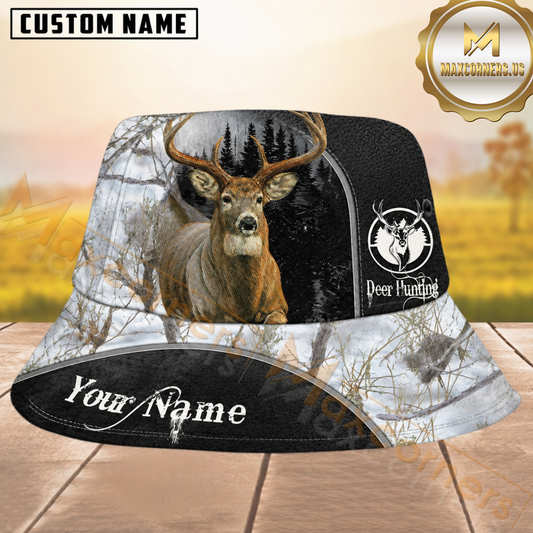 Maxcorners Whitetail Buck Hunting Black Stealth Personalized Name 3D Bucket Hat