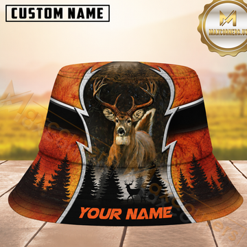 Maxcorners Deer Hunting Blaze Orange Forest Personalized Name 3D Bucket Hat