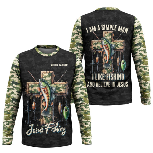 Maxcorners I Like Fishing And Believe In Jesus, Camo Fishing Shirt, Fishing UPF Shirts, Jesus Fishing Shirt, Gift For Fishermen