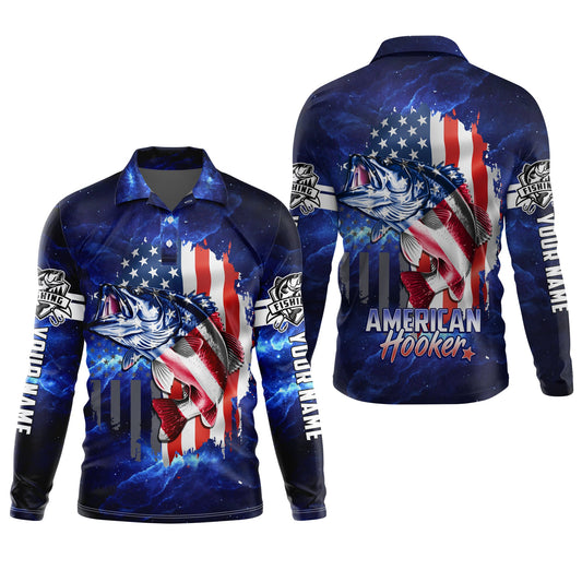 Maxcorners American Hooker Fishing UPF Shirts, American Flag Fish Shirt, UV Shirts For Men, Long Sleeve Fishing Shirts