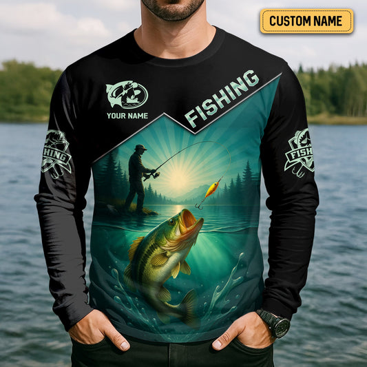 Maxcorners Jerk It Fishing Funny Shirt, Long Sleeve Fishing Shirts, SPF Shirts For Men, Men Long Sleeve Shirt