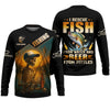 Maxcorners Fish And Beer, Skeleton Fishing, Funny Fishing Shirts, SPF Shirts For Men, Long Sleeve Tops