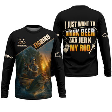Maxcorners Drink Beer Funny Fishing Shirts, SPF Long Sleeve Shirts, Sun Shirts For Men, Hooded Long Sleeve Shirts
