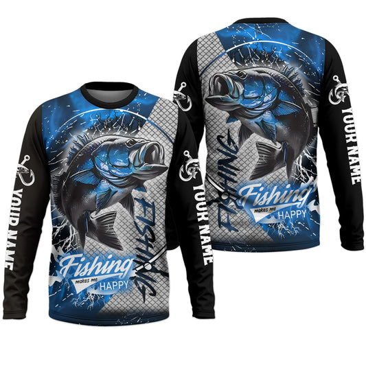 Maxcorners Fishing Makes Me Happy UV Shirts For Men, SPF Long Sleeve Shirts, Breathable Long Sleeve Shirt