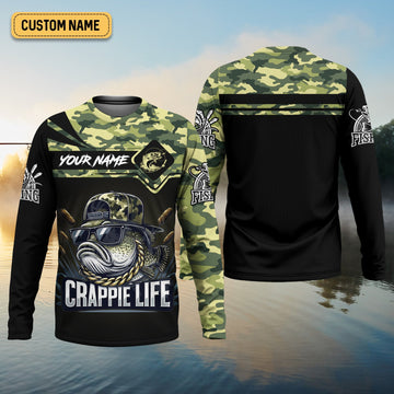 Maxcorners Crappie Life Camo Fishing Shirt, Fishing T-Shirts Funny, SPF Long Sleeve Shirts, Men Long Sleeve Shirt