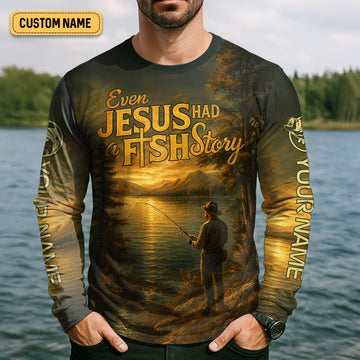 Maxcorners Bible Story Fish And Bread, Long Sleeve Fishing Shirts, SPF Shirts For Men, Fishing UPF Shirts, Sun Shirts For Men