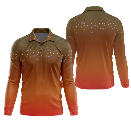 Maxcorners Orange Brook Trout Skin UPF Fishing Shirts, Hooded Sun Shirt, Personalized Fishing Gifts, UV Shirts For Men