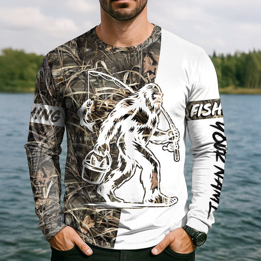 Maxcorners Sasquatch Fishing SPF Long Sleeve Shirts, Funny Fishing Shirt, Fishing Gifts For Men, Men's Fishing Shirt