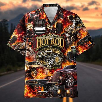 Maxcorners Hot Rod Fire Flame Hawaiian Shirt