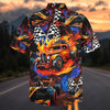 Maxcorners Hot Rod Formula Racing Car Fire Checkered Flag Hawaiian Shirt