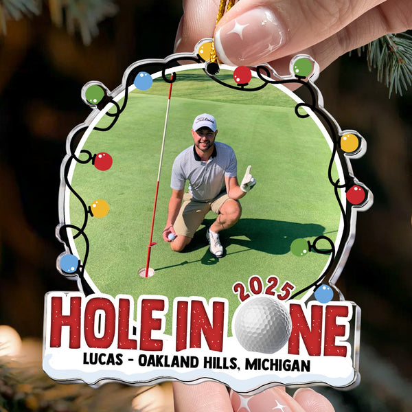 Maxcorners Hole In One Custom Photo Xmas Ornament, Golf Player Custom Name Acrylic Ornament, Christmas Golf Gift