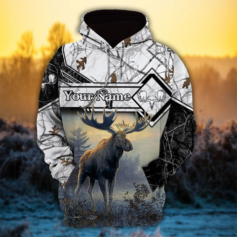 Maxcorners Moose Hunting Camoflage Pattern Multicolored Personalized 3D Hoodie