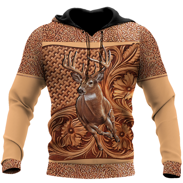 Max Corner Deer Hunting Leather Flower Pattern 3D All Over Printed Shirts Gift For Hunter