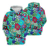 Maxcorners Blue Green Retro Flower Power Golf Shirt, Women’s Golf Polo, Hawaiian Golf Shirt, Golf Tops For Women LM1507