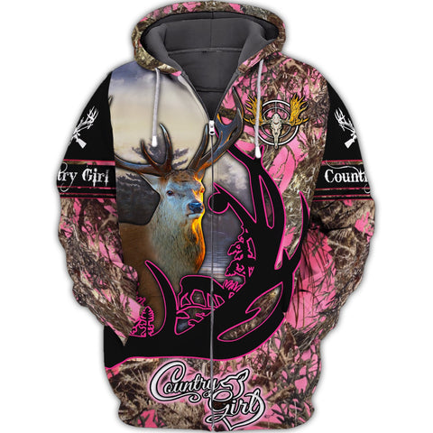 Maxcorners Deer Hunting Country Girl Pink Style Shirt 3D All Over Printed Clothes