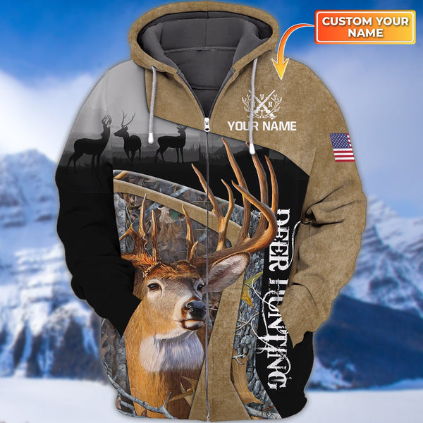 Maxcorners Custom Name Hunting Deer American Flag Shirt 3D All Over Printed Clothes