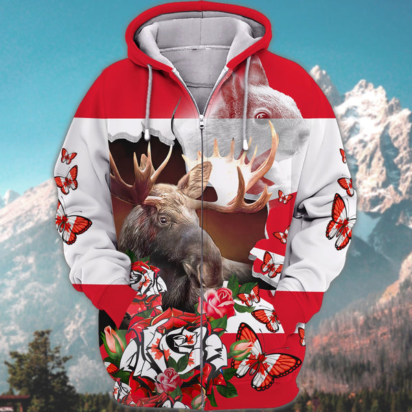 Maxcorners Moose Hunting Canada Butterfly Shirt 3D All Over Printed Clothes