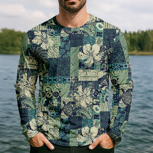 Maxcorners Tribal Aztec Pattern Fishing UPF Shirts, Tropical Floral Men Fishing Shirt, Gift For Fisherman