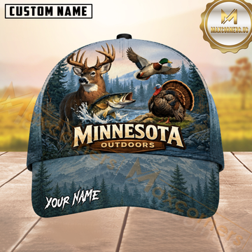 Maxcorners Fishing Minnesota Outdoor Misty Mountain Pine Forest Customized Name 3D Cap