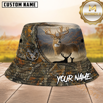 Maxcorners Deer Hunting Orange Camo Scenic Patch Personalized Name 3D Bucket Hat
