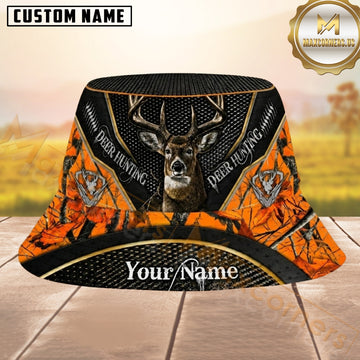 Maxcorners Deer Hunting Orange Camo Black Mesh Personalized Name 3D Bucket Hat
