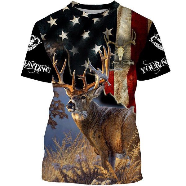 Maxcorners Deer Hunting US Flag Customize Name 3D Shirts