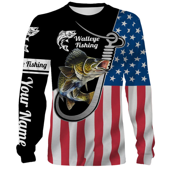 Maxcorners Walleye Fishing American Flag Patriot Customize Name 3D Shirts