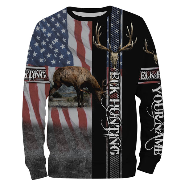 Maxcorners Custom Name Elk Hunting American Flag Shirt 3D All Over Printed Clothes