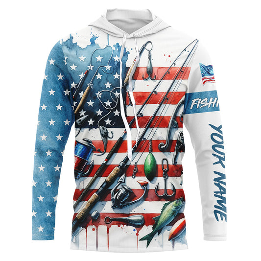 Maxcorners American Flag UV Protection Fishing Shirt Fishing Jersey For Fisherman A52 LM0501