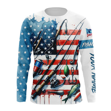 Maxcorners American Flag UV Protection Fishing Shirt Fishing Jersey For Fisherman A52 LM0501