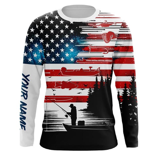 Maxcorners USA flag long sleeve fishing shirt UV protection personalized fishing shirt MT2108