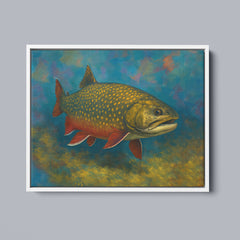 Maxcorners Brook Trout Fishing Art Colorful Painting Fish Art Printed Framed Matte Canvas LM0101